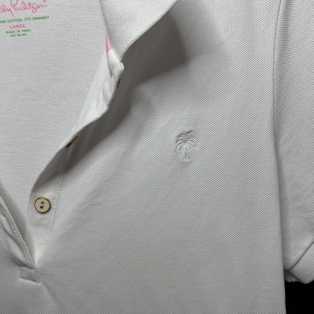 LILLY PULITZER White Chic Fit Pique Polo Logo Y2K Preppy Golf Tennis Resort Sz L - Picture 4 of 14
